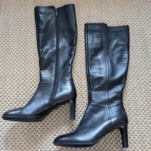 AQUATALIA Delina Knee High Weatherproof Black Leather Boots, Heel, 8.5, New $625